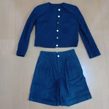 준코 시마다 PART2 투피스 노카라 자켓 하프 팬츠