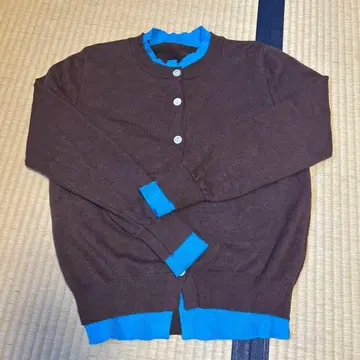 브라운/블루 버튼 부착 가디건 CRAMMY