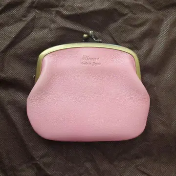 핑크 가죽 가마구치 지폐 동전 지갑 빅 사이즈 일본제 RINORI 리노리