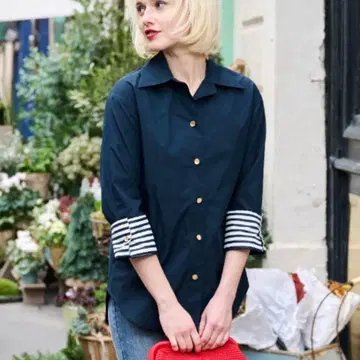 커프스 스트라이프 블라우스