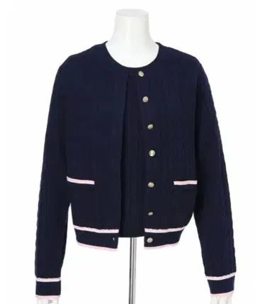 아푸와이저 리셰 배색 케이블 가디건 앙상블 네이비 M