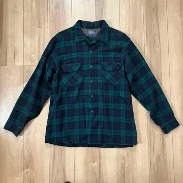 60s 펜들턴 오픈 카라 울 셔츠 XL 그린 블랙 체크