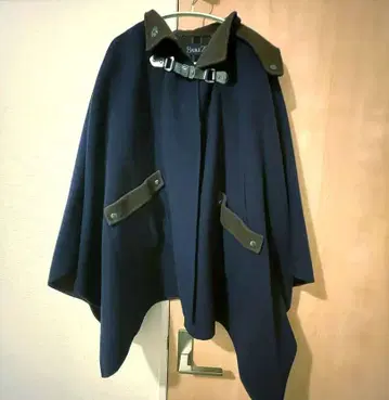 네이비 울 후드 부착 판초