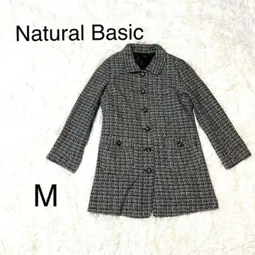 내추럴 베이직 롱 코트 M 블랙 트위드