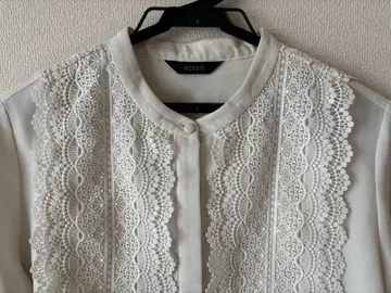 ROSSO 화이트 레이스 장식 긴팔 셔츠