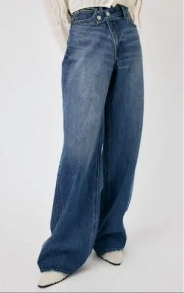 크로스 허리 와이드 스트레이트 데님