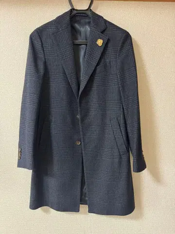 LARDINI 체스터 코트 네이비 체크