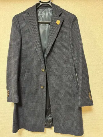 LARDINI 체스터 코트 네이비 체크
