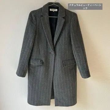 내추럴 뷰티 베이직 그레이 스트라이프 체스터 코트 S 사이즈