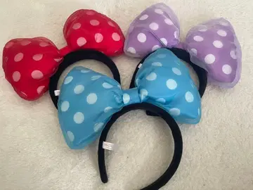 미니 마우스 도트 리본 머리띠 스카이블루, 빨간색, 보라색 3개 세트