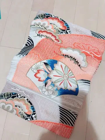 앤티크 벚꽃 소나무 부채 염색 금 부품 자수 나고야 오비