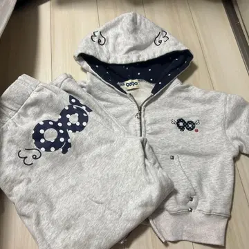 도트 무늬 후드 부착 자켓과 팬츠 세트