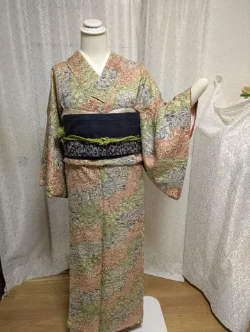 순수 실크 코몬 기모노와 (오비 장식 천만) 세트