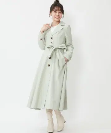 민트 그린 트렌치코트 허리 리본 포함
