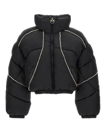 PINKO 비쥬 장식 다운 재킷 46 짧은 기장 블랙