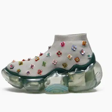 꽃 모티브 그레이 하이컷 스니커즈