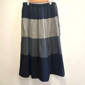 새상품급 nop de nod 코튼 린넨 패널 체크 롱 스커트