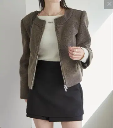 mystic 퍼프 슬리브 보아 자켓 블루종 브라운 안쪽 가죽