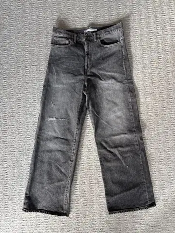 FREAMe work 데미지 가공 그레이 와이드 레그 청바지