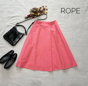 ROPE 로페 살몬 핑크 아지메 턱 플레어 스커트 40 L 종아리 기장