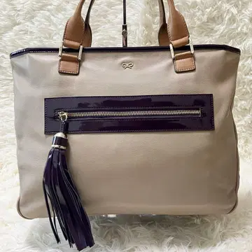 안야 힌드마치 토트백 핸드백 리본 프린지 A4 가죽