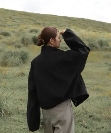 레우릴 더블 지퍼 숏 울 코트 블랙