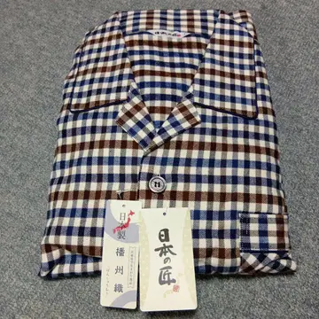 L 새상품 일본 장인 면 100% 일본제 반슈 직물 파자마 긴팔 긴바지