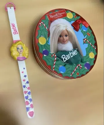 레어 90s Barbie 바비 크리스마스 틴 장난감 시계 빈티지