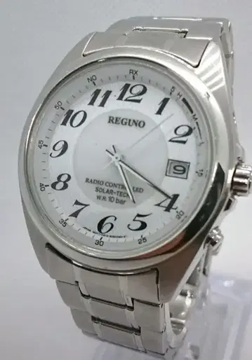 정크제품 남성용 REGUNO 전파 솔라 시계 스테인리스 달력 포함