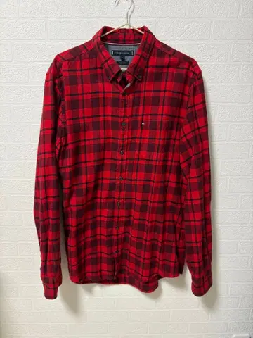 TOMMY HILFIGER 빨간색 체크 무늬 플란넬 셔츠 L