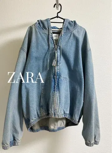ZARA 데님 지퍼 후드티 라이트 블루 XL