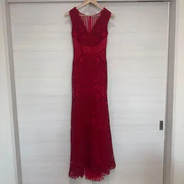 TADASHISHOJI 레이스 V넥 롱 드레스 레드