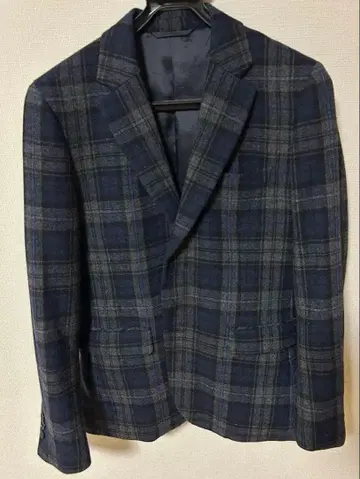 네이비 계열 체크 테일러드 자켓 tete homme