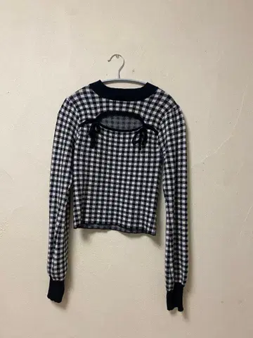 BUBBLES 더블 리본 니트탑 깅엄