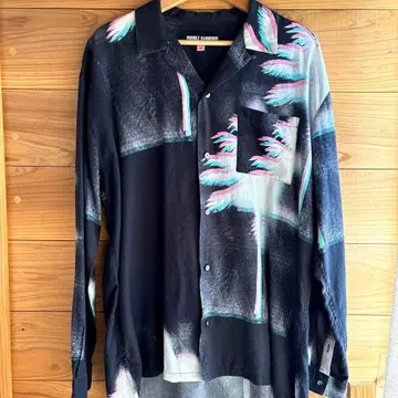 DOUBLE RAINBOUU 트로피컬 패턴 긴팔 셔츠 남성용