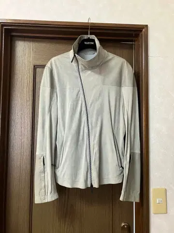 emporio armani 사선 지퍼 램 가죽 블루종