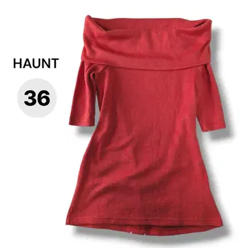 HAUNT 오렌지 오프숄더 리브 5부 소매 상의 36