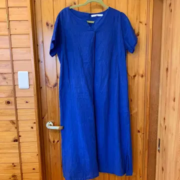 린넨 100% LILASIC 파랑 반팔 셔츠 원피스