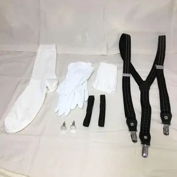 [고품질] 신랑 턱시도 잡화 세트 블랙 서스펜더 화이트 양말 그로브