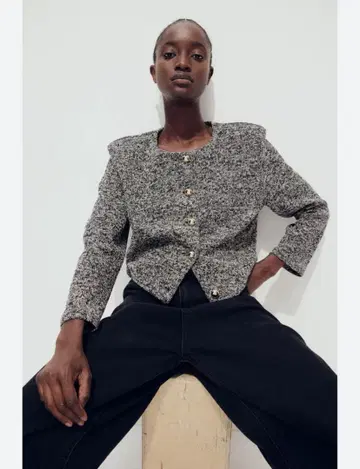 그레이 숏 자켓 골드 버튼 포함