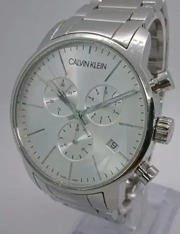 미사용 남성용 CALVIN KLEIN 실버 크로노그래프 손목시계