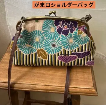 꽃무늬 일본 의류용 가방 가마구치 숄더백 레트로 플라워 퍼플 성인식 등
