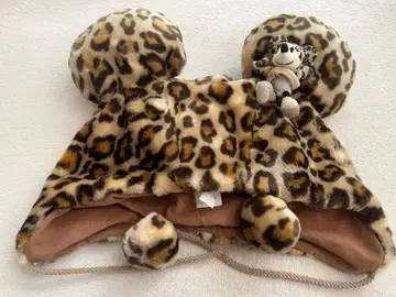 레오파드 무늬 귀 달린 팬캡 58cm 미니 봉제 인형 포함
