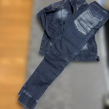 다크 블루 데님 청바지 라이더 셋업