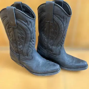 조니 불스 블랙 가죽 웨스턴 부츠