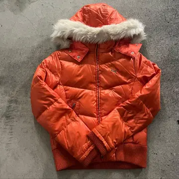 Puma 다운 자켓 퍼 오렌지 y2k 헤이세이 갸루 쇼트 기장