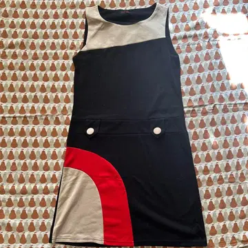 60년대풍 레트로풍 슬리브리스 미니 원피스 컬러 블록