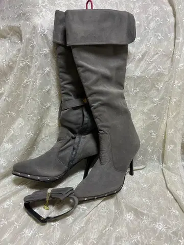 [새상품] 그레이 스웨이드 롱 부츠 리본 포함