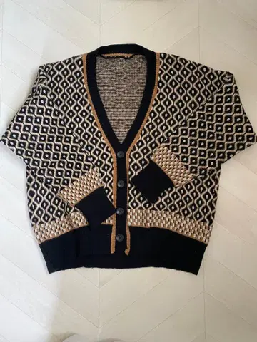 기하학 패턴 가디건 베이지