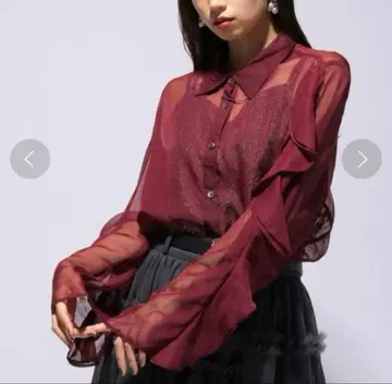 소매 프릴 시어 셔츠 보르도